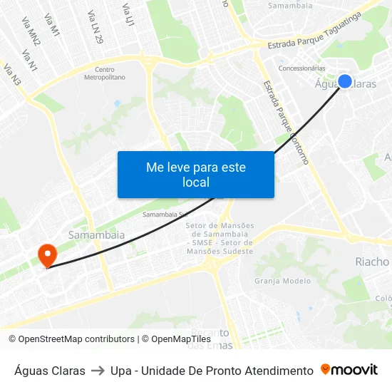 Águas Claras to Upa - Unidade De Pronto Atendimento map