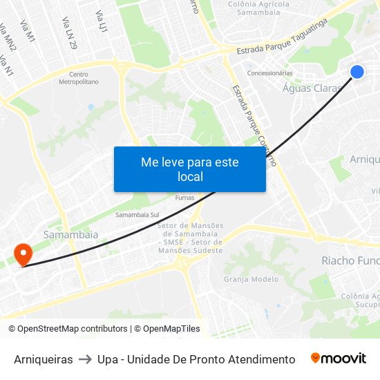 Arniqueiras to Upa - Unidade De Pronto Atendimento map