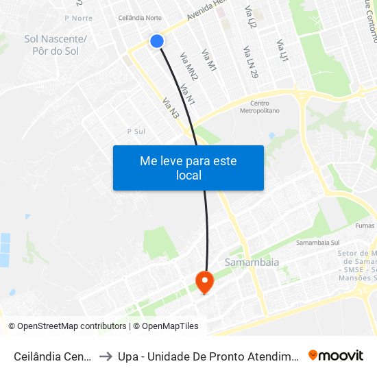 Ceilândia Centro to Upa - Unidade De Pronto Atendimento map