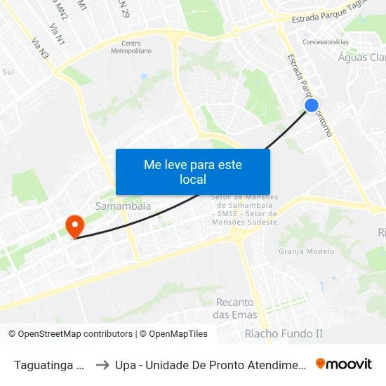 Taguatinga Sul to Upa - Unidade De Pronto Atendimento map