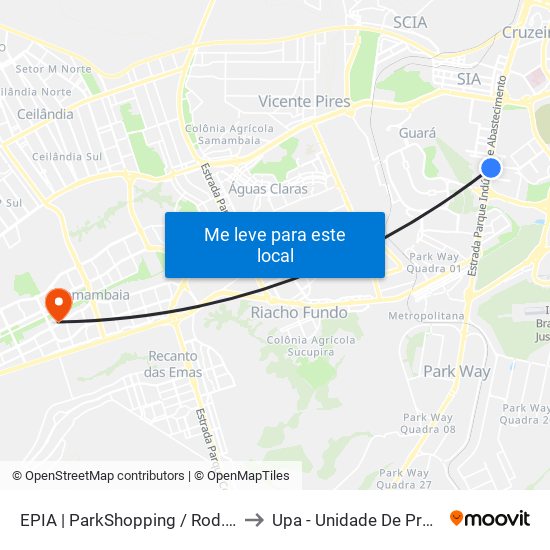 Epia Sul | Parkshopping / Rod. Interestadual / Assaí to Upa - Unidade De Pronto Atendimento map