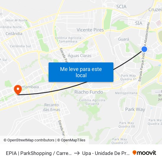 Epia Sul | Parkshopping / Carrefour / Rod. Interestadual / Assaí to Upa - Unidade De Pronto Atendimento map