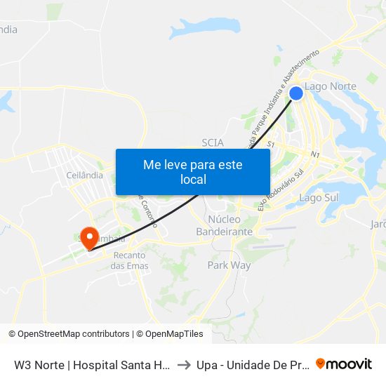 W3 Norte | Hospital Santa Helena / Santa Lúcia Norte to Upa - Unidade De Pronto Atendimento map