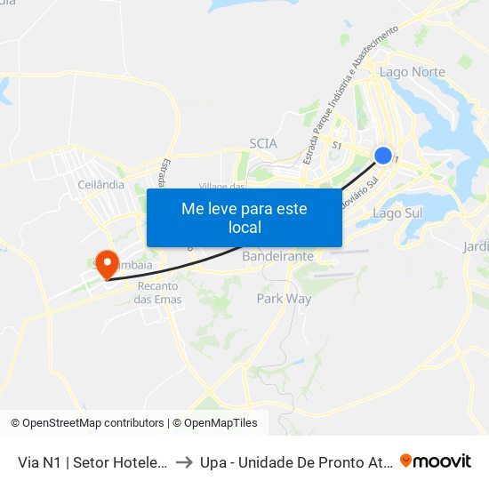 Via N1 | Setor Hoteleiro Norte to Upa - Unidade De Pronto Atendimento map