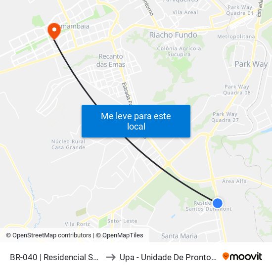 Br-040 | Residencial Santos Dumont to Upa - Unidade De Pronto Atendimento map