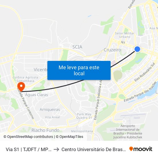 Via S1 | TJDFT / MPDFT / Palácio do Buriti to Centro Universitário De Brasília (Ceub) - Campus Taguatinga map