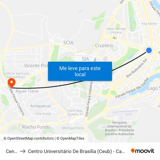 Central to Centro Universitário De Brasília (Ceub) - Campus Taguatinga map