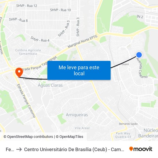 Feira to Centro Universitário De Brasília (Ceub) - Campus Taguatinga map
