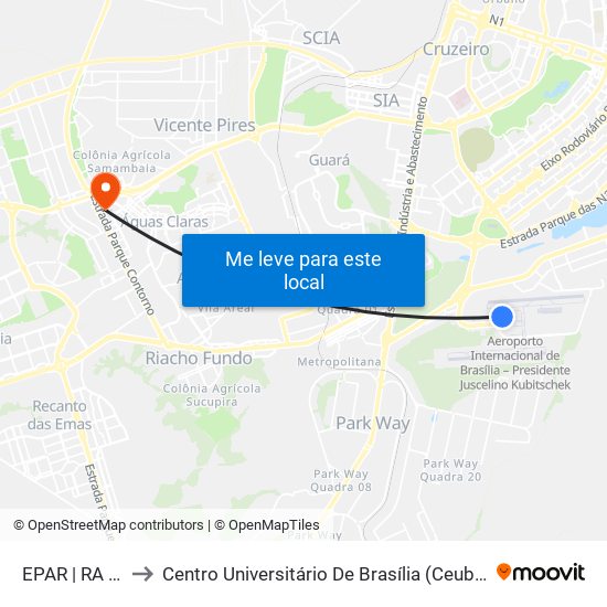 Epar | Ra Catering to Centro Universitário De Brasília (Ceub) - Campus Taguatinga map