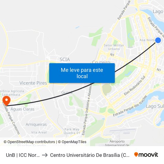 Unb | Icc Norte / Ft / Ru to Centro Universitário De Brasília (Ceub) - Campus Taguatinga map