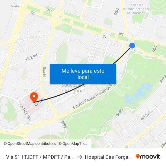 Via S1 | Tjdft / Mpdft / Palácio Do Buriti to Hospital Das Forças Armadas map