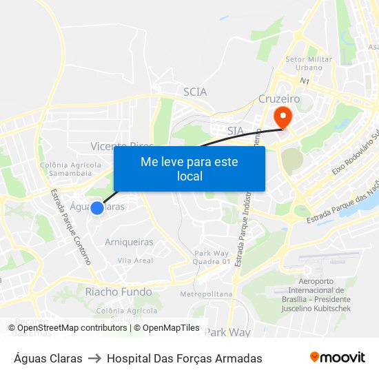 Águas Claras to Hospital Das Forças Armadas map