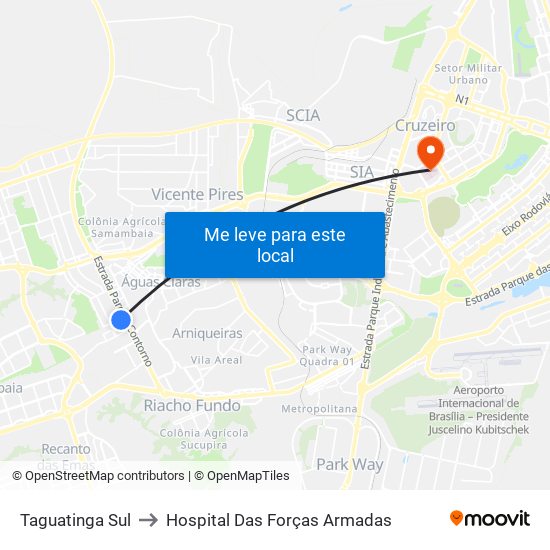 Taguatinga Sul to Hospital Das Forças Armadas map