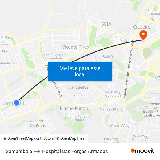 Samambaia to Hospital Das Forças Armadas map