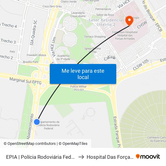 Epia Sul | Sede Prf / Novacap to Hospital Das Forças Armadas map