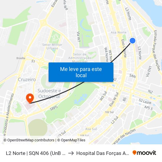 L2 Norte | Sqn 406 (Unb / Odonto Hub) to Hospital Das Forças Armadas map