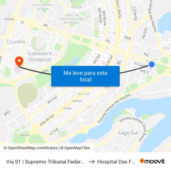 Via S1 | Supremo Tribunal Federal / Praça Dos Três Poderes to Hospital Das Forças Armadas map