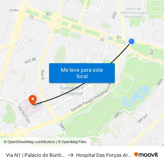 Via N1 | Palácio Do Buriti / Tribunal De Contas Do Df to Hospital Das Forças Armadas map