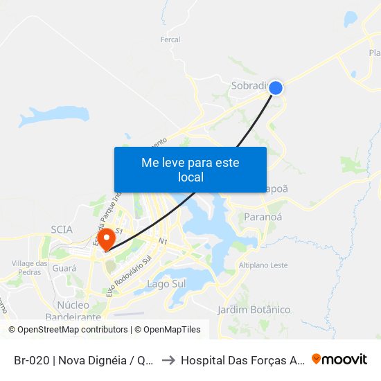 Br-020 | Nova Dignéia / Quadra 18 to Hospital Das Forças Armadas map