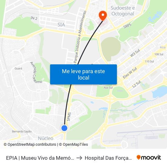 Epia Sul | Museu Vivo Da Memória Candanga to Hospital Das Forças Armadas map