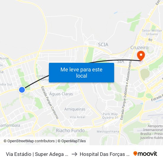 Via Estádio | Qnl 2 (Super Adega) to Hospital Das Forças Armadas map