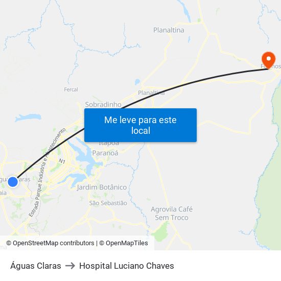 Águas Claras to Hospital Luciano Chaves map