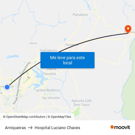 Arniqueiras to Hospital Luciano Chaves map