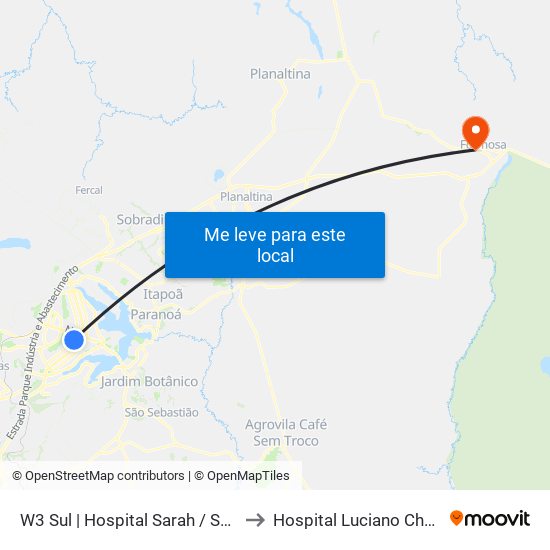 W3 Sul | Hospital Sarah / SRTVS to Hospital Luciano Chaves map