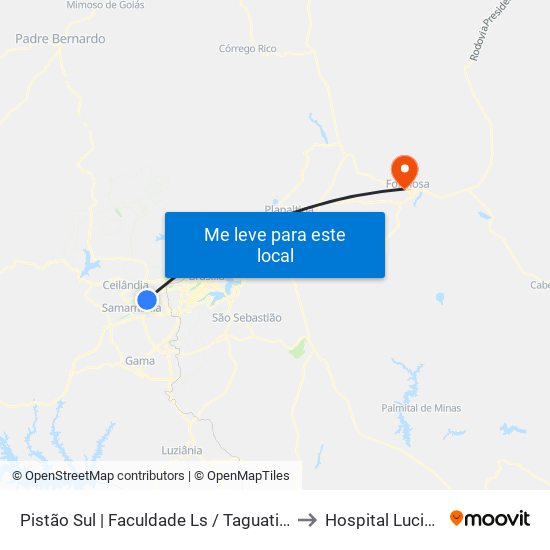 Pistão Sul | Faculdade Ls / Taguatinga Shopping / Cobasi to Hospital Luciano Chaves map