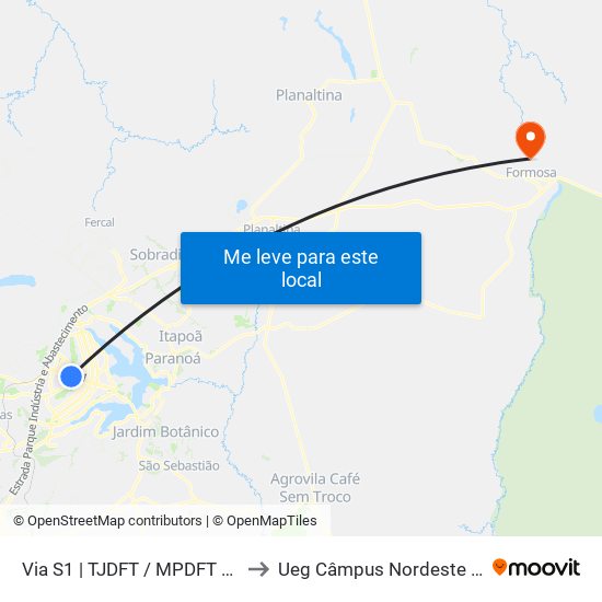 Via S1 | Tjdft / Mpdft / Palácio Do Buriti to Ueg Câmpus Nordeste - Sede: Formosa map