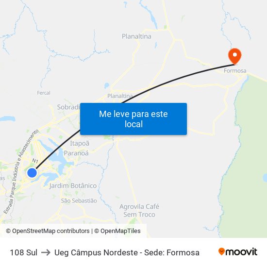 108 Sul to Ueg Câmpus Nordeste - Sede: Formosa map