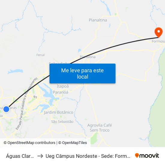 Águas Claras to Ueg Câmpus Nordeste - Sede: Formosa map