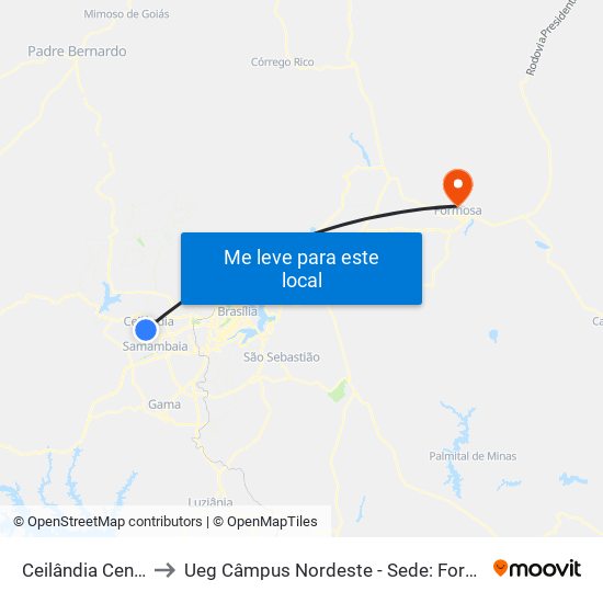 Ceilândia Centro to Ueg Câmpus Nordeste - Sede: Formosa map