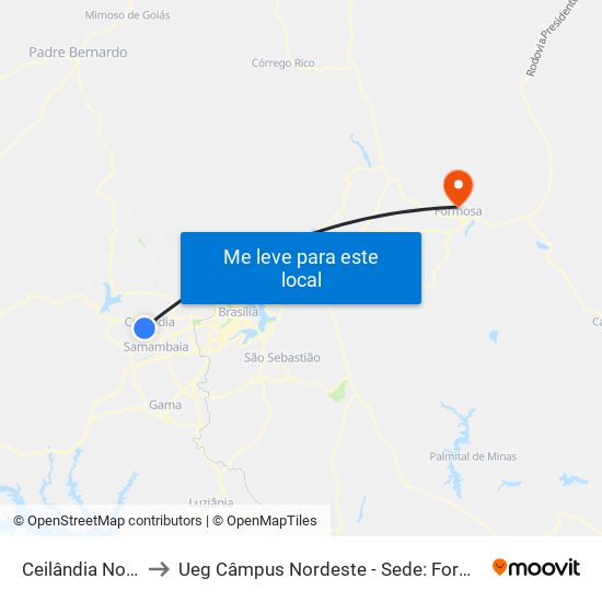 Ceilândia Norte to Ueg Câmpus Nordeste - Sede: Formosa map