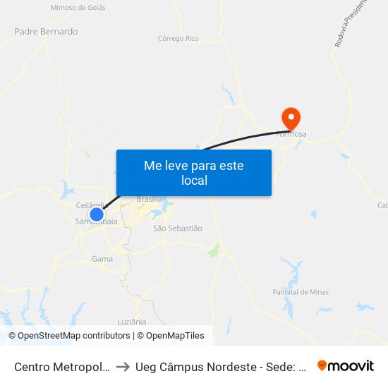 Centro Metropolitano to Ueg Câmpus Nordeste - Sede: Formosa map