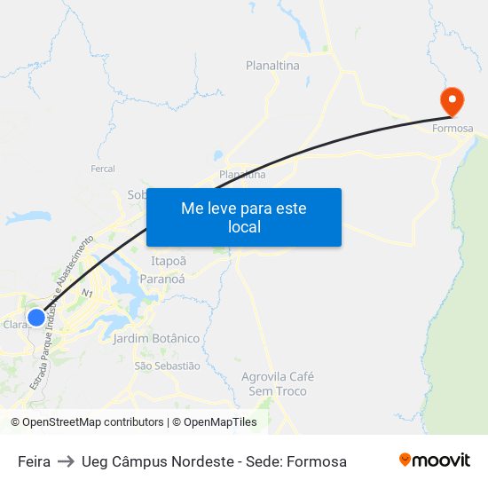 Feira to Ueg Câmpus Nordeste - Sede: Formosa map