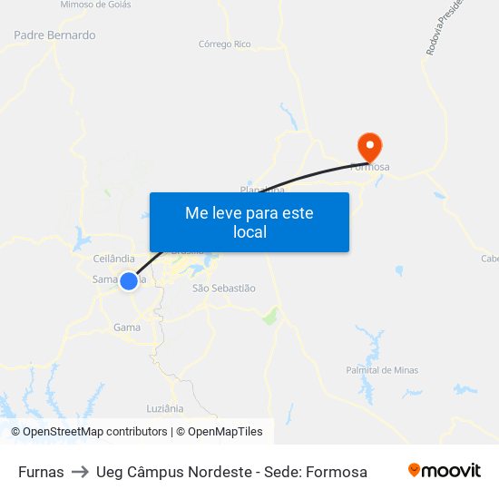 Furnas to Ueg Câmpus Nordeste - Sede: Formosa map