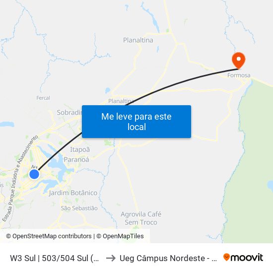 W3 Sul | 503/504 Sul (UDF / Big Box) to Ueg Câmpus Nordeste - Sede: Formosa map