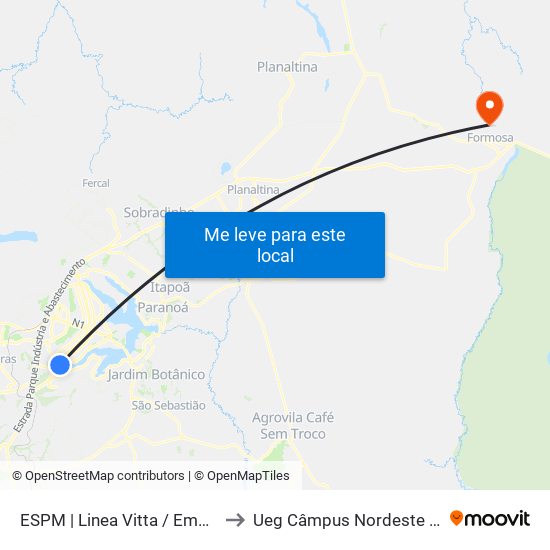 Sps | Linea Vitta to Ueg Câmpus Nordeste - Sede: Formosa map