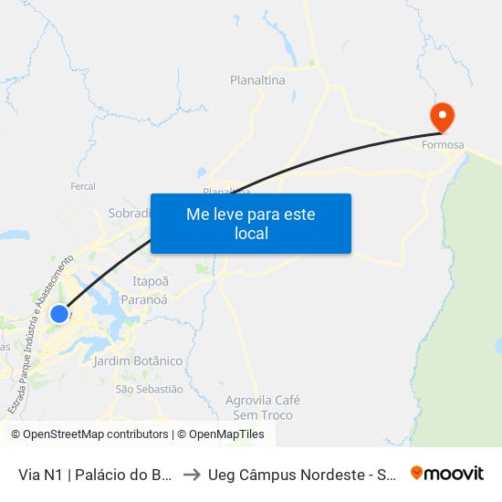 Via N1 | Palácio Do Buriti / Tribunal De Contas Do Df to Ueg Câmpus Nordeste - Sede: Formosa map