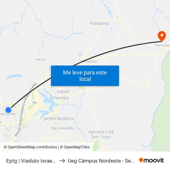 Eptg | Viaduto Israel Pinheiro to Ueg Câmpus Nordeste - Sede: Formosa map