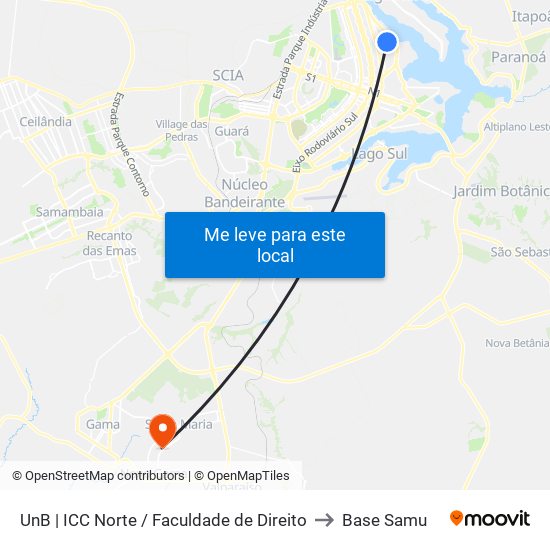 Unb | Icc Norte / Faculdade De Direito to Base Samu map