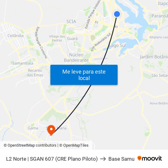 L2 Norte | Sgan 607 (Brasília Medical Center / Cean) to Base Samu map