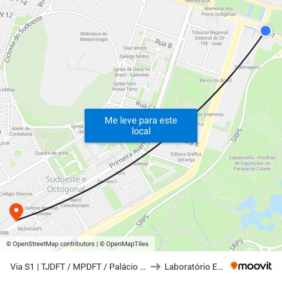 Via S1 | TJDFT / MPDFT / Palácio do Buriti to Laboratório Exame map