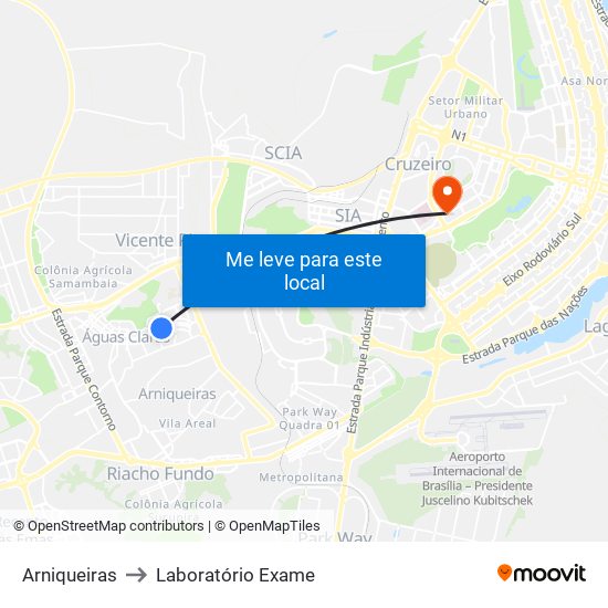 Arniqueiras to Laboratório Exame map