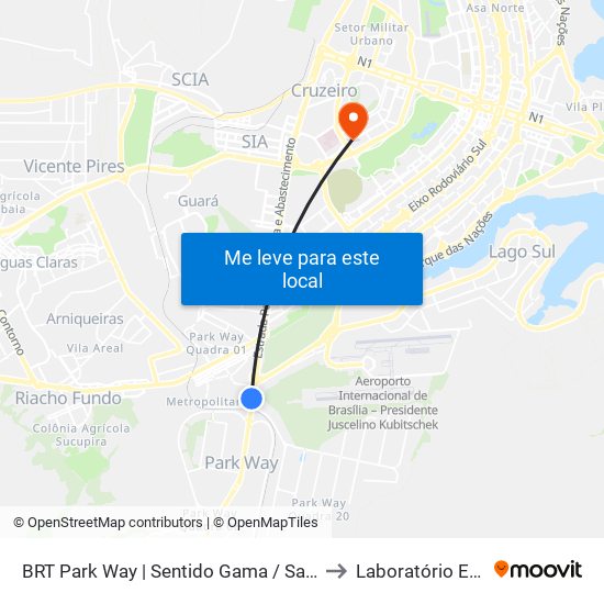 BRT Park Way | Sentido Gama / Santa Maria to Laboratório Exame map
