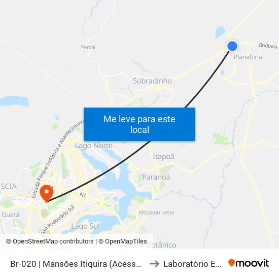 Br-020 | Mansões Itiquira (Acesso Df-128) to Laboratório Exame map
