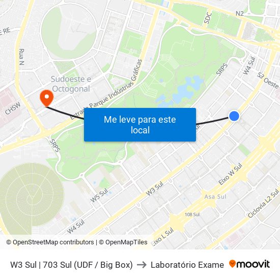 W3 Sul | 703 Sul (UDF / Big Box) to Laboratório Exame map