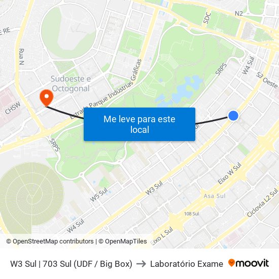 W3 Sul | 703 Sul (Udf / Big Box) to Laboratório Exame map