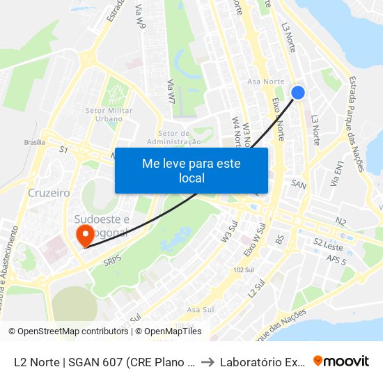 L2 Norte | Sgan 607 (Brasília Medical Center / Cean) to Laboratório Exame map